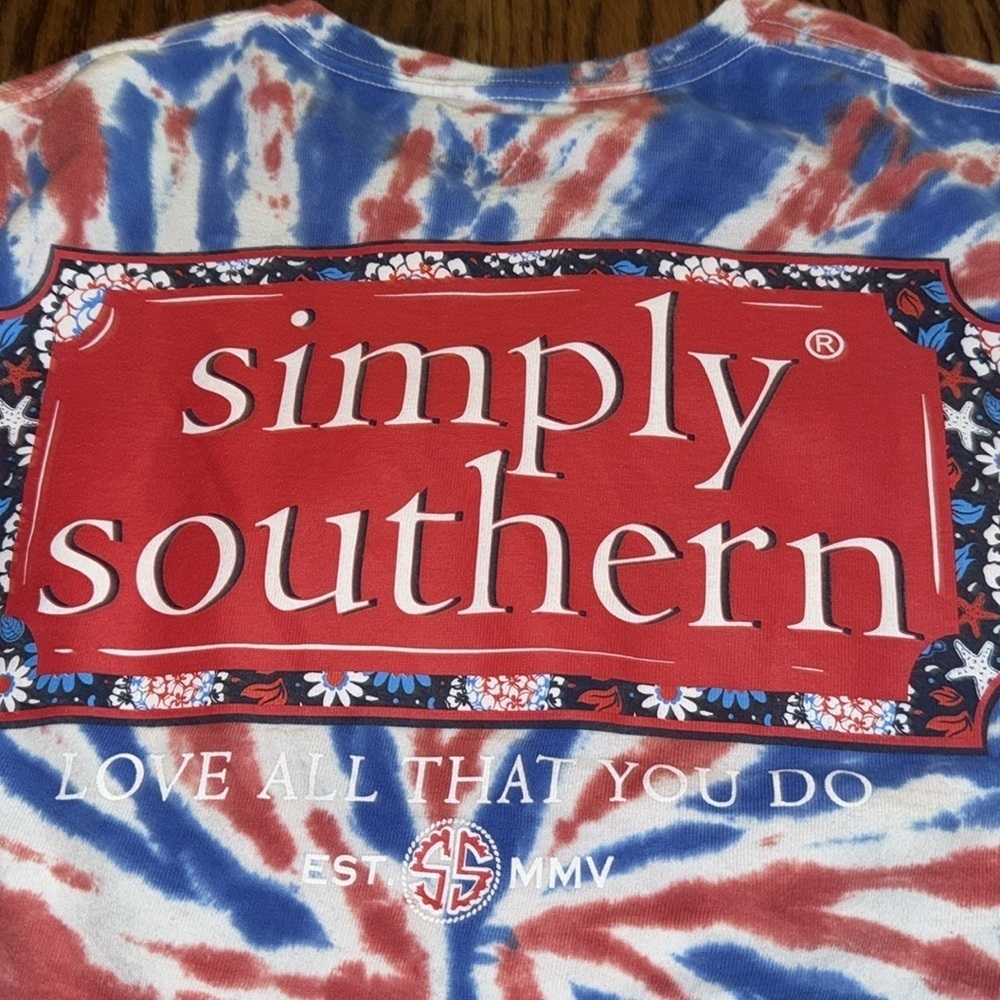Simply southern red, white and blue tie dye T-shirt size Adult small & large EUC - Picture 5 of 5